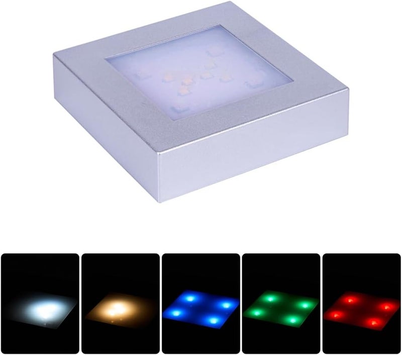 PHOSOK LED Multimodal Multicolor Light Stand Base Silver - Square Display Base for 3D Crystal Glass Art - LED Light Base and Crystal Display Stand - USB/Battery Powered Crystal Stand - Image 3